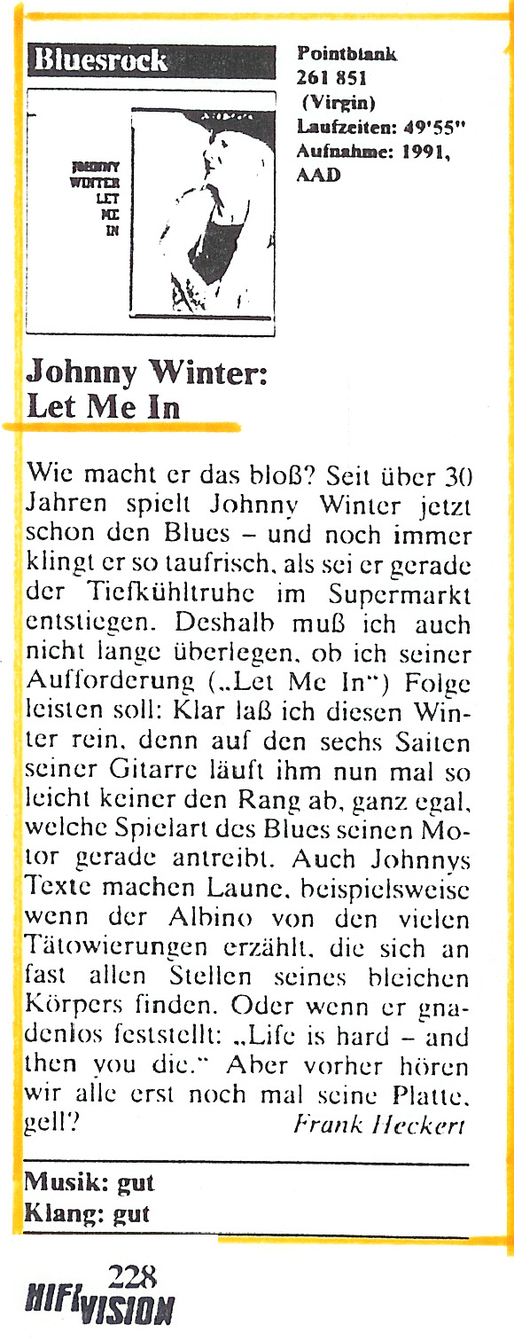 HIFI Vision Review of Johnny Winter's Let Me In